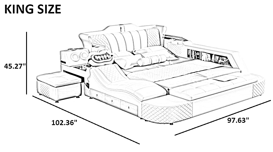 Multifunctional Smart Leather Bed With Massager