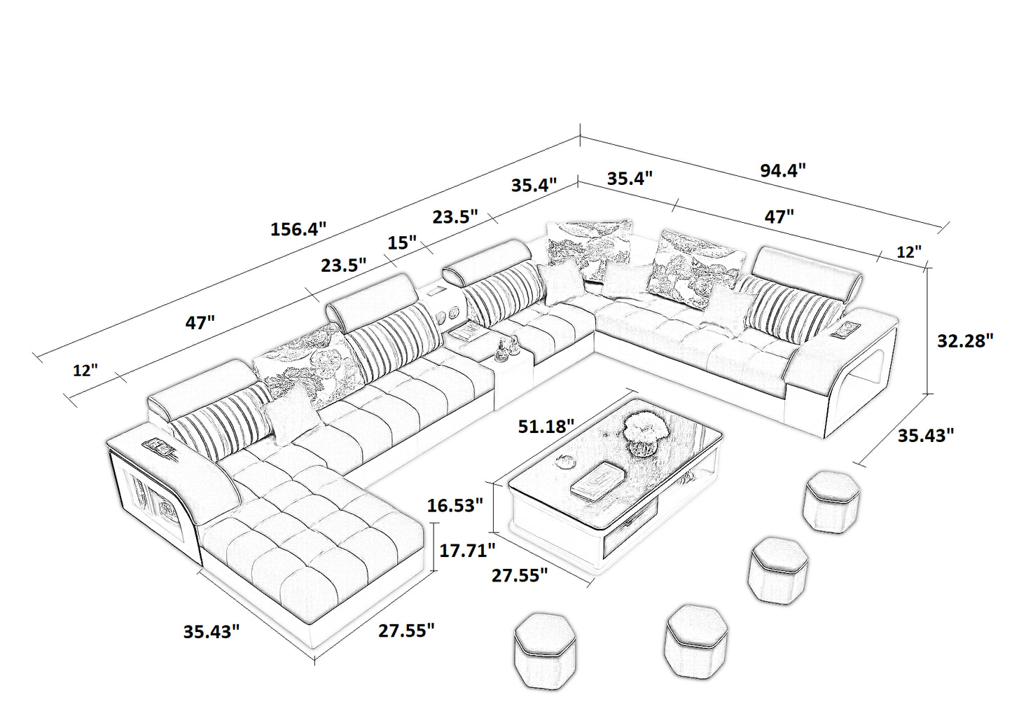 Modern Multifunctional Microfiber Modular Sectional Sofa / Ruchi