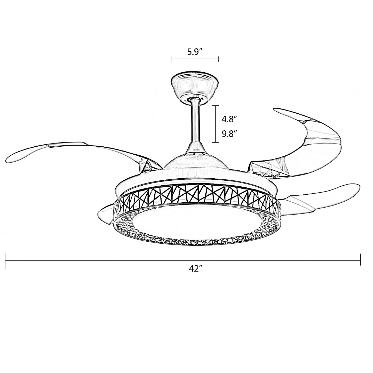 Retractable Ceiling Fan With Light And Remote / Ruchi