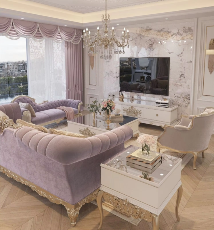 Europian Button-tuffted Fabric Sofa Set