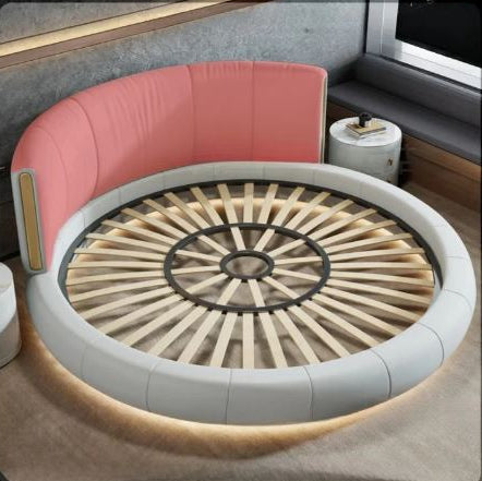 Modern Leather Round Bed With LED Lights / Ruchi