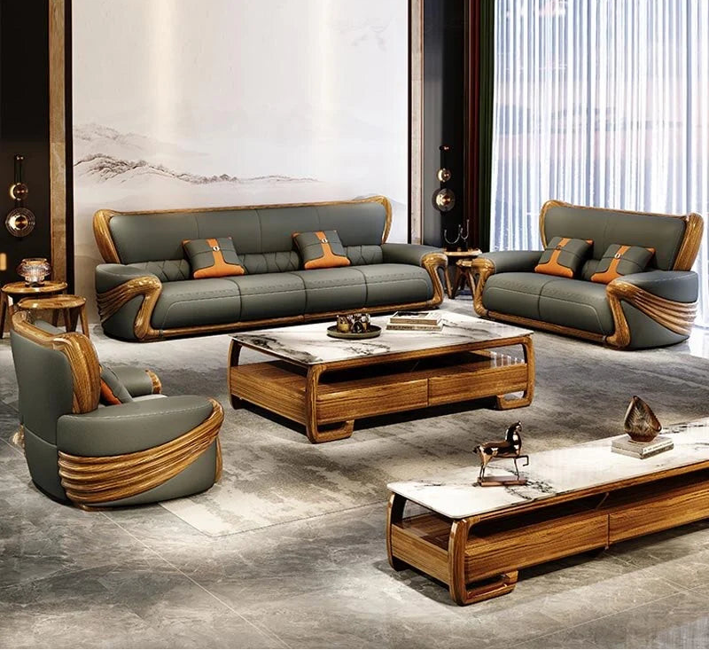 European Pure Genuine Leather 4-Seater Sofa / Ruchi