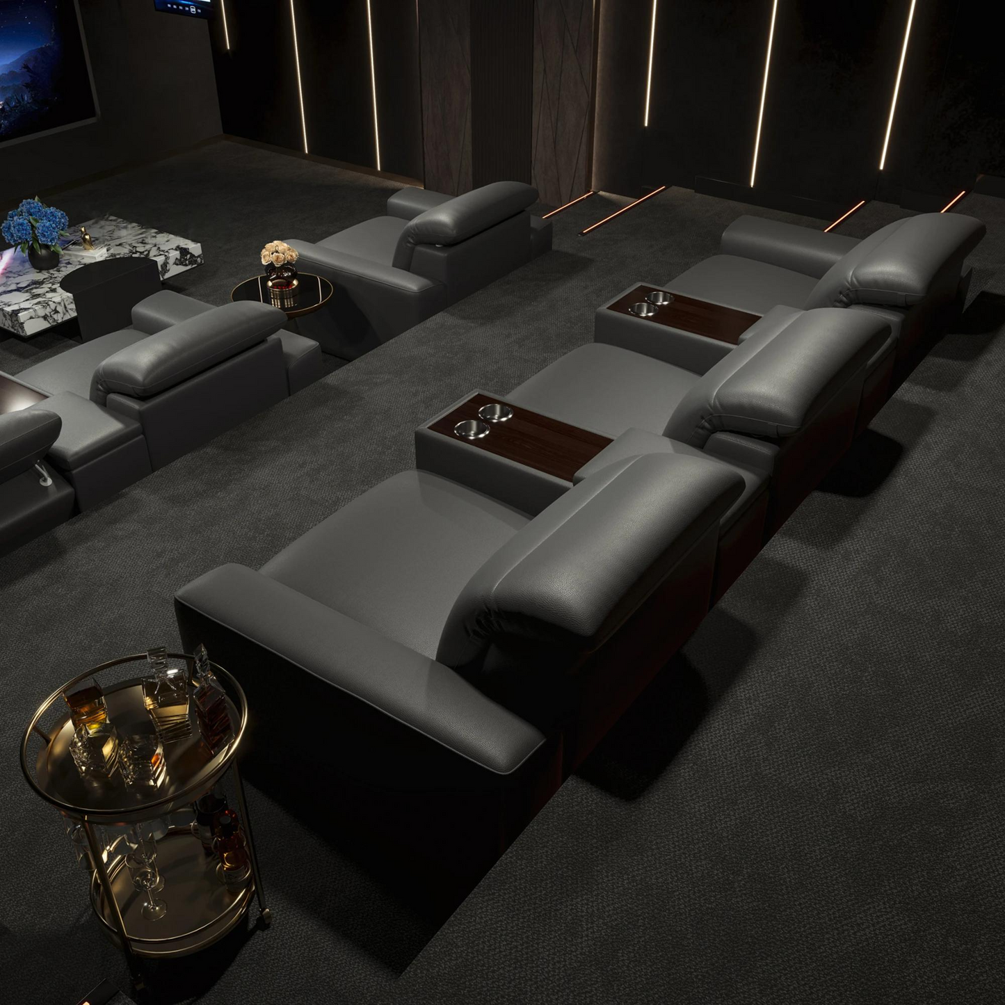 Power Recliner LED Leather Sofa For Theater / Ruchi