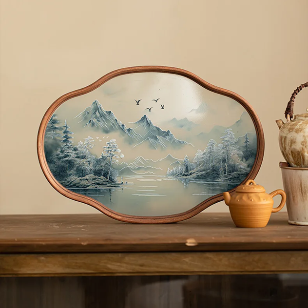 Simple Bamboo Wood Glass Serving Tray / Ruchi