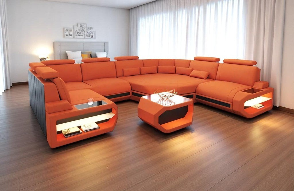 U-shaped LED Leather Sectional Sofa