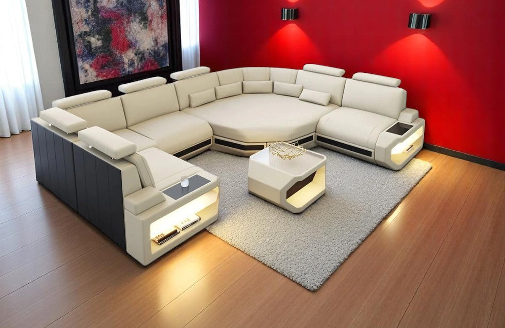 U-shaped LED Leather Sectional Sofa