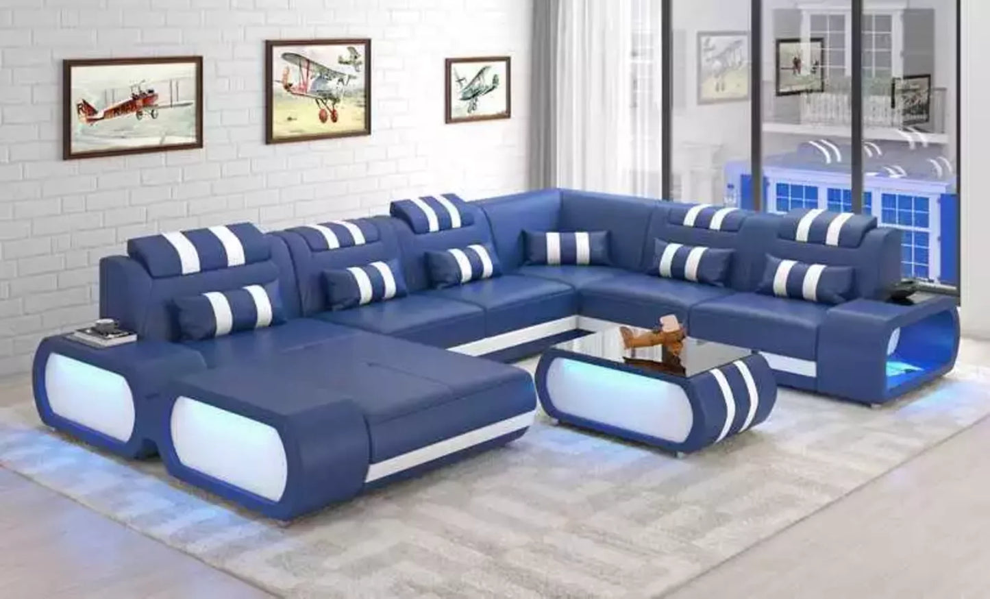 Leather Sectional Sofa With LED Lights / Ruchi