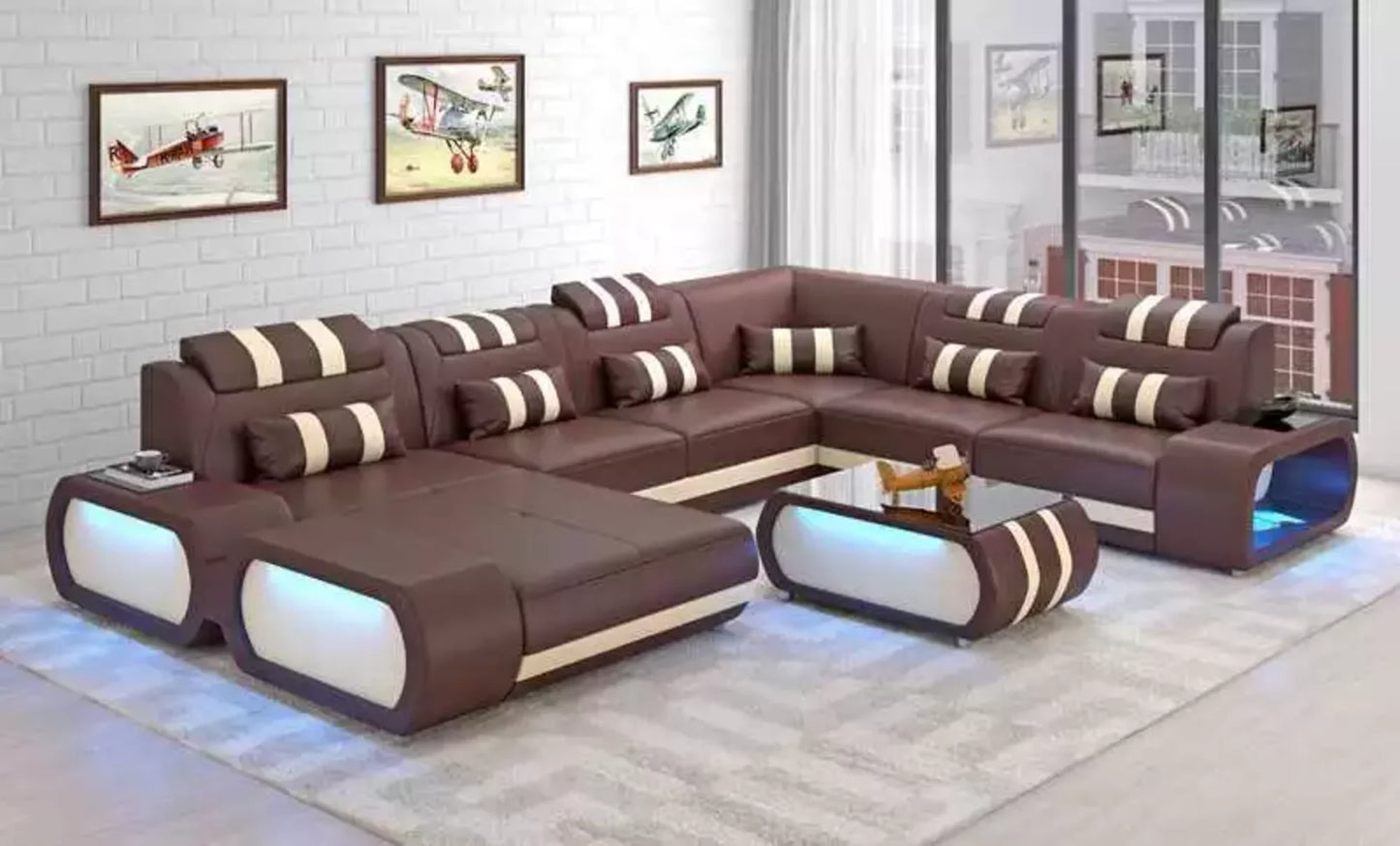 Leather Sectional Sofa With LED Lights / Ruchi