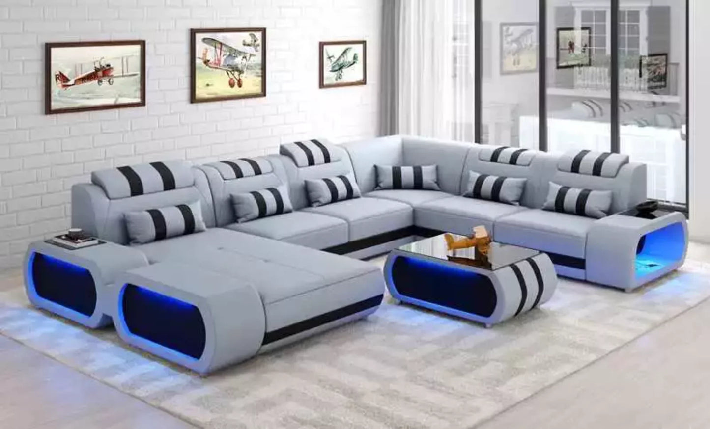 Leather Sectional Sofa With LED Lights