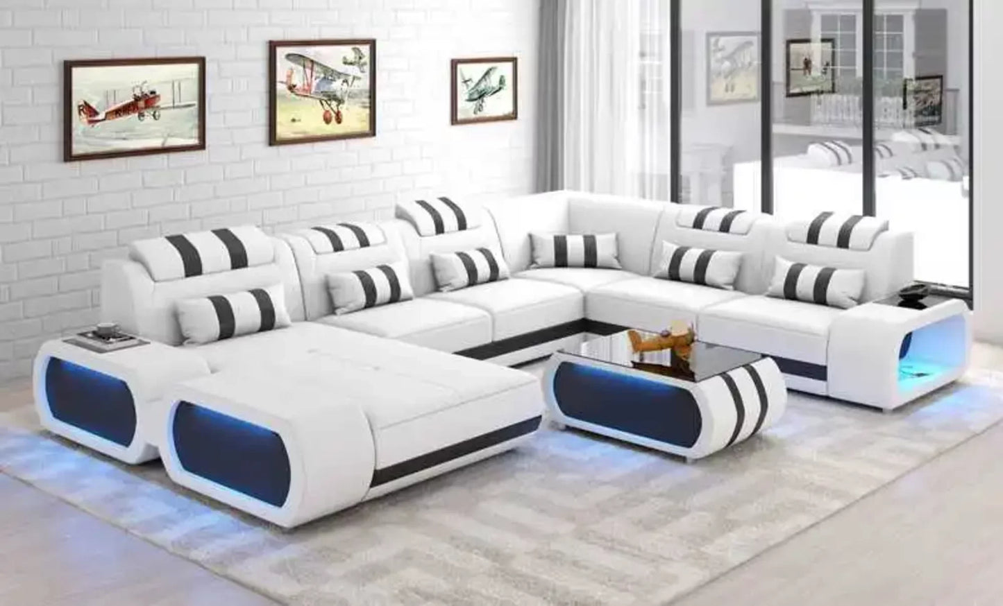 Leather Sectional Sofa With LED Lights / Ruchi
