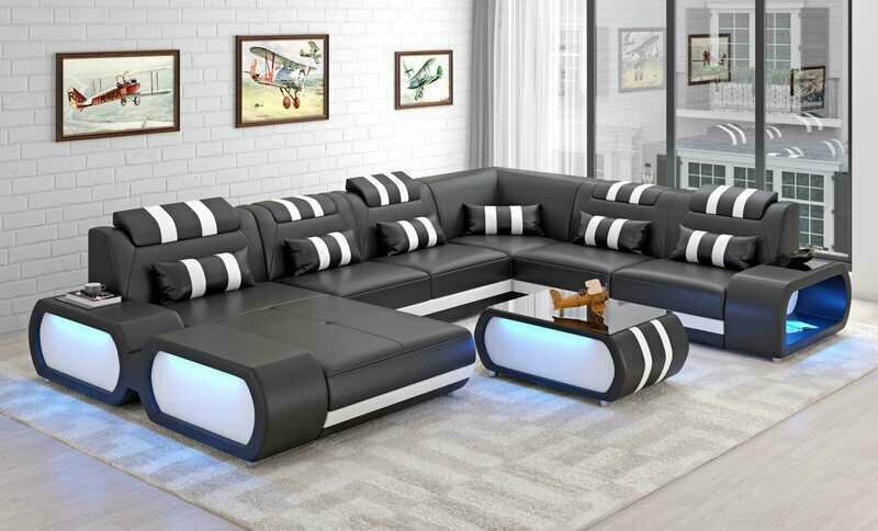 Leather Sectional Sofa With LED Lights / Ruchi