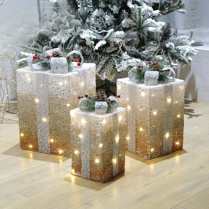 Decorative Christmas Metal Gift Boxes With LED