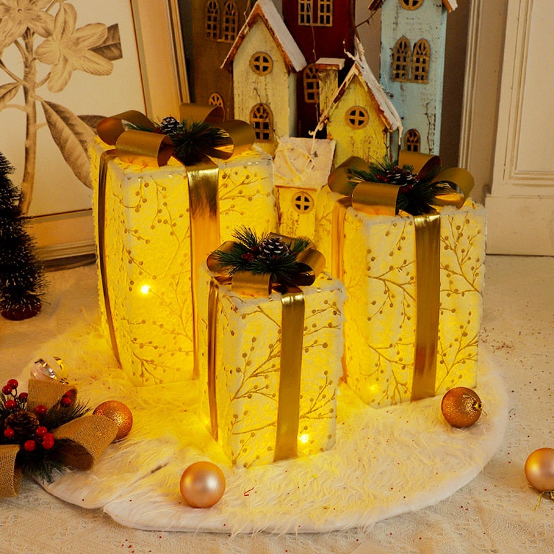 Decorative Christmas Metal Gift Boxes With LED