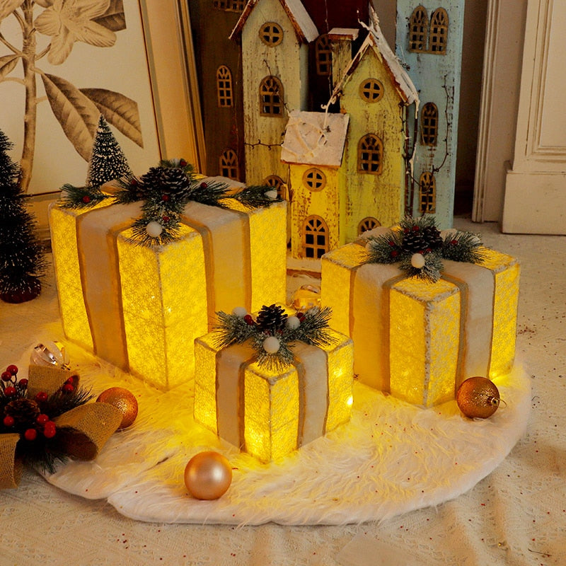 Decorative Christmas Metal Gift Boxes With LED