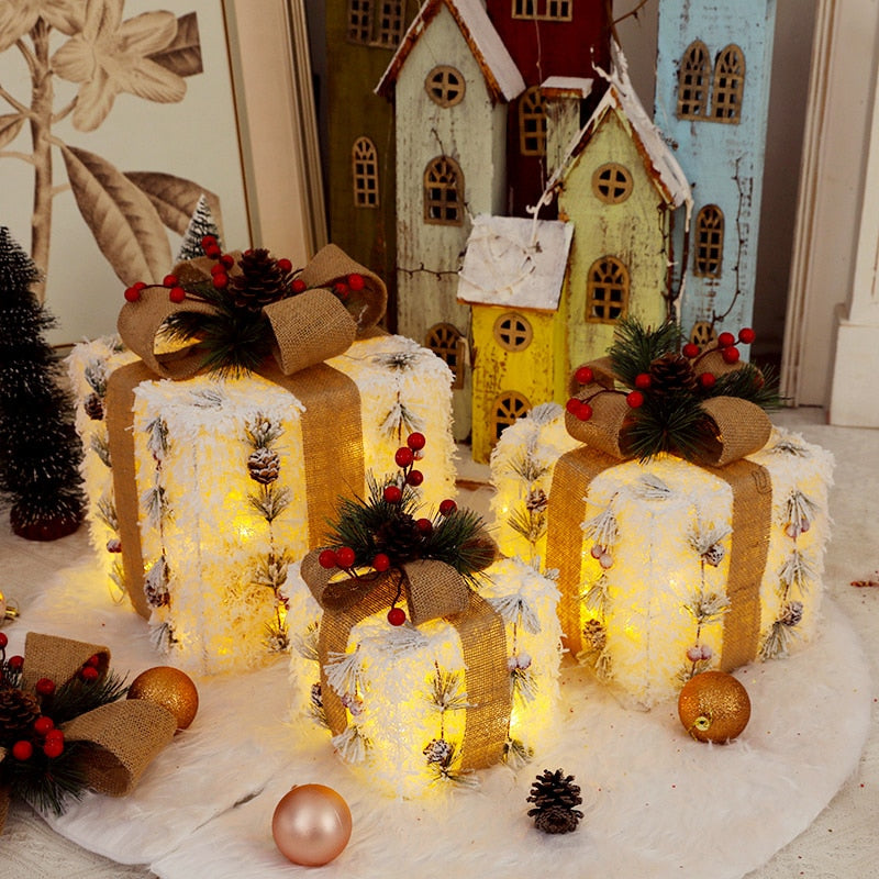 Decorative Christmas Metal Gift Boxes With LED