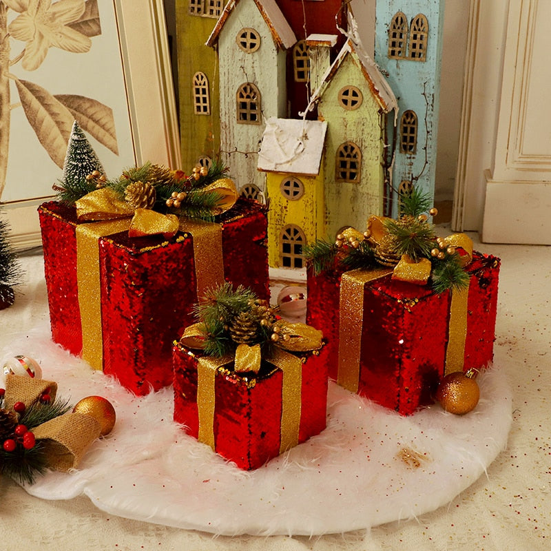 Christmas Gift Box Decorations Set With LED