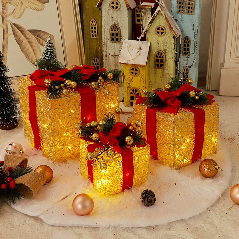 Christmas Gift Box Decorations Set With LED