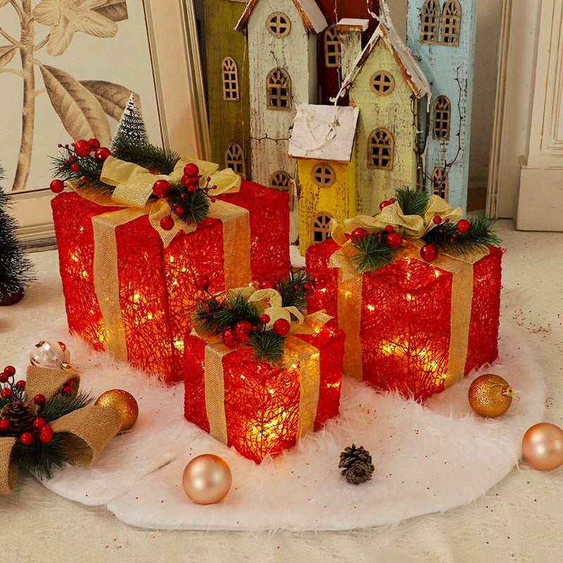 Christmas Gift Box Decorations Set With LED