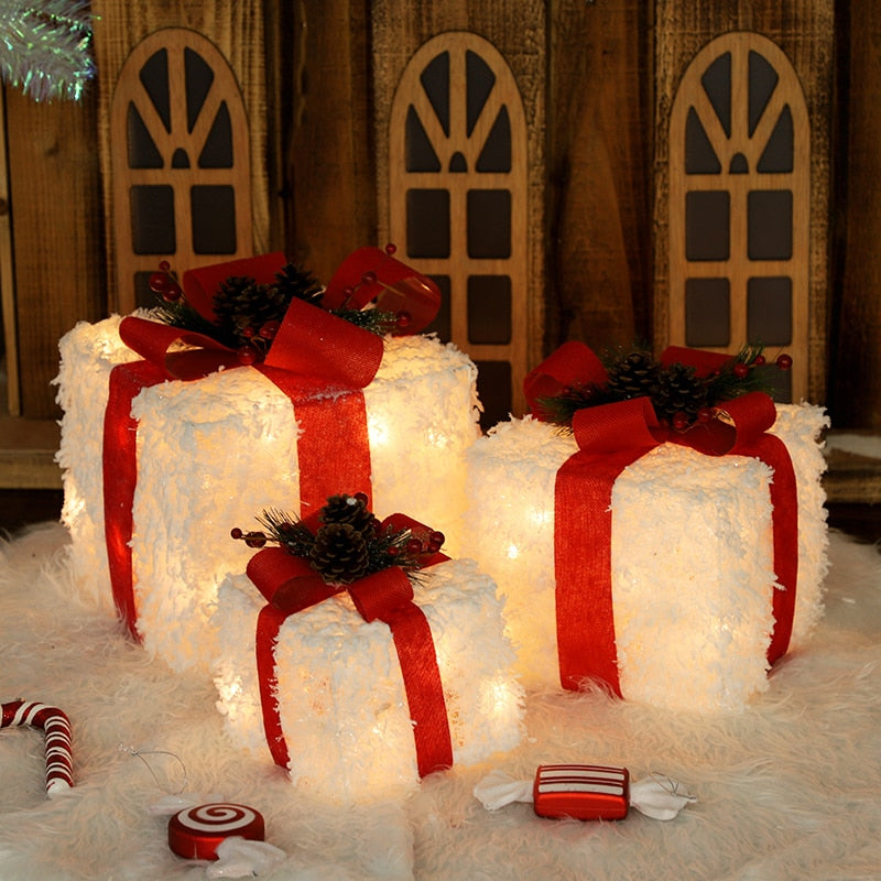 Christmas Gift Box Decorations Set With LED
