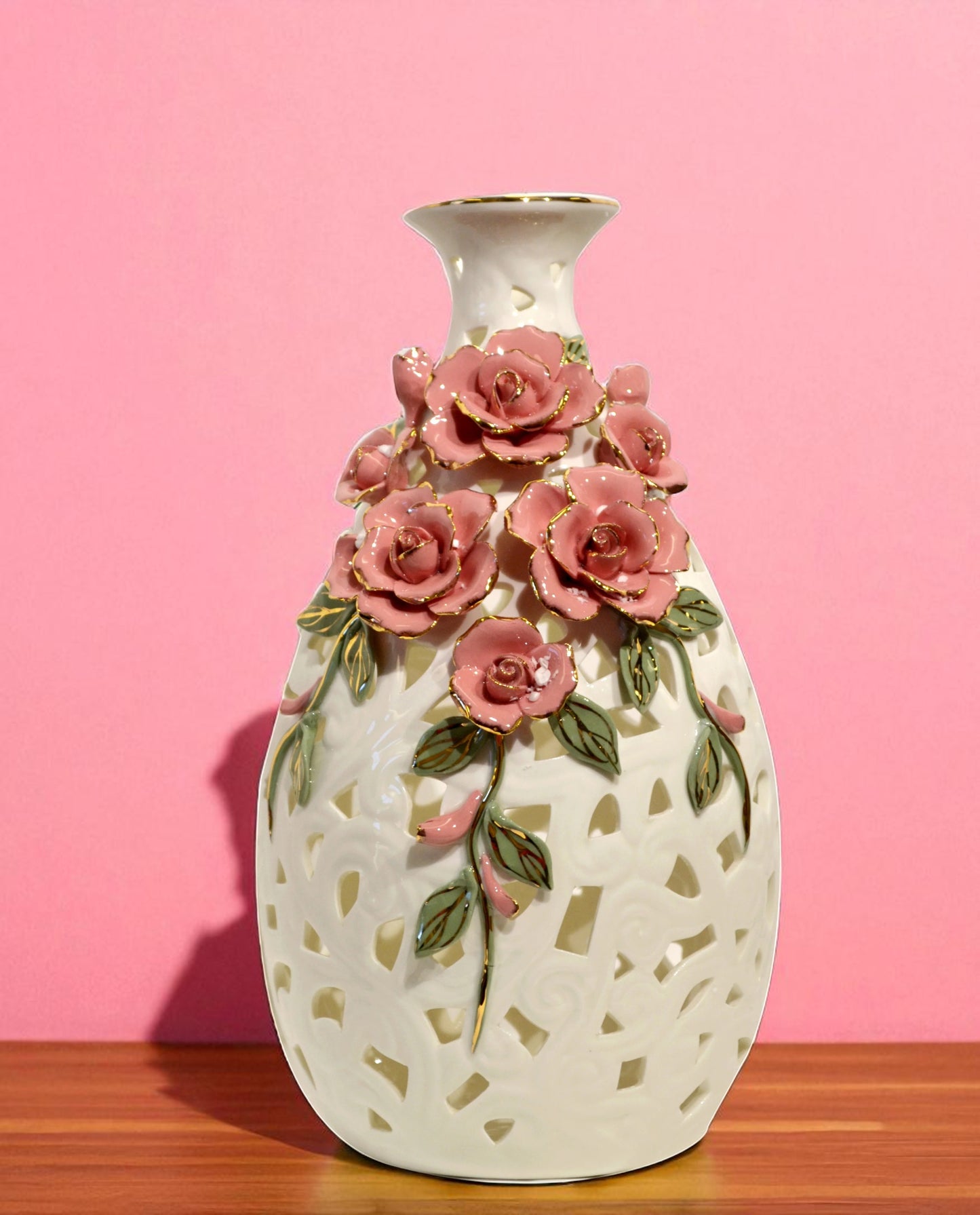 Pink Rose Decorative Ceramic Flower Vase / Ruchi