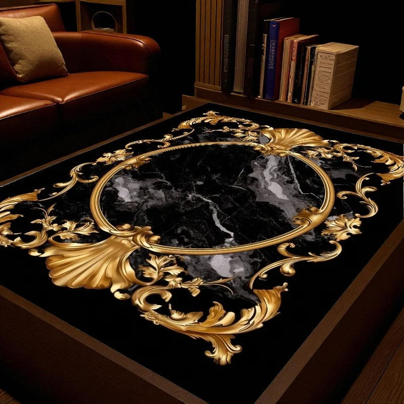 Black Gold Non-Skid Flannel Rug / Ruchi