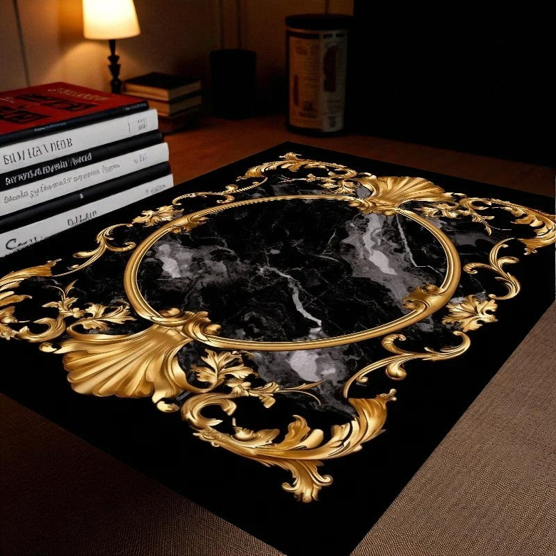 Black Gold Non-Skid Flannel Rug / Ruchi