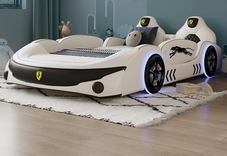 LED Leather Kids Car Bed With Mattress / Ruchi