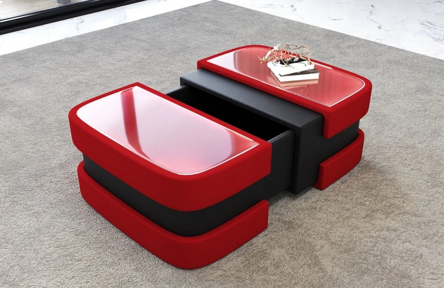 Extendable Glass Top Leather Coffee Table / Ruchi