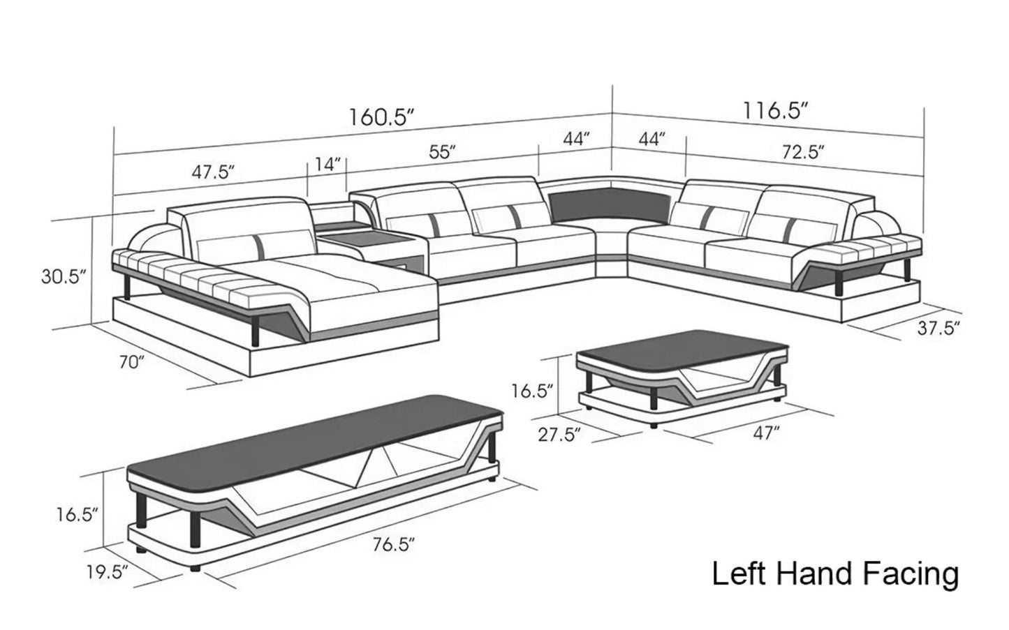 Glamorous LED Sectional Leather Sofa
