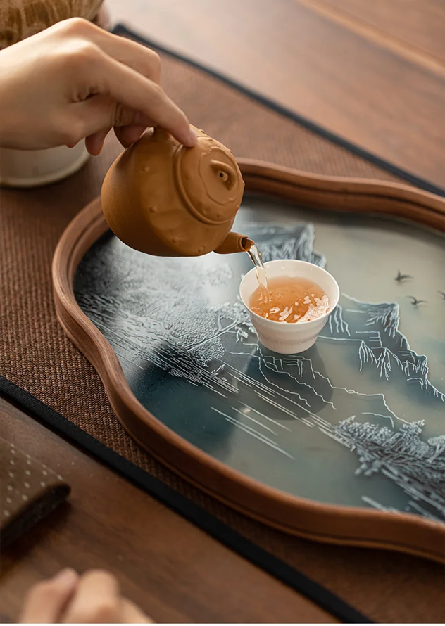 Simple Bamboo Wood Glass Serving Tray / Ruchi