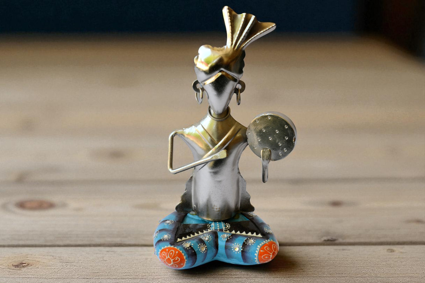 Handcrafted Tribal Musician Metal Statue / Ruchi