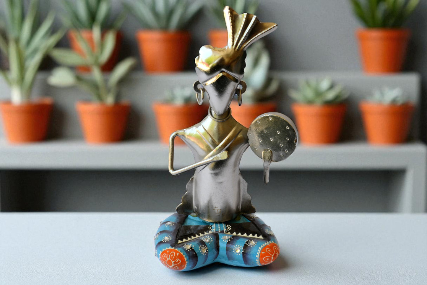 Handcrafted Tribal Musician Metal Statue / Ruchi