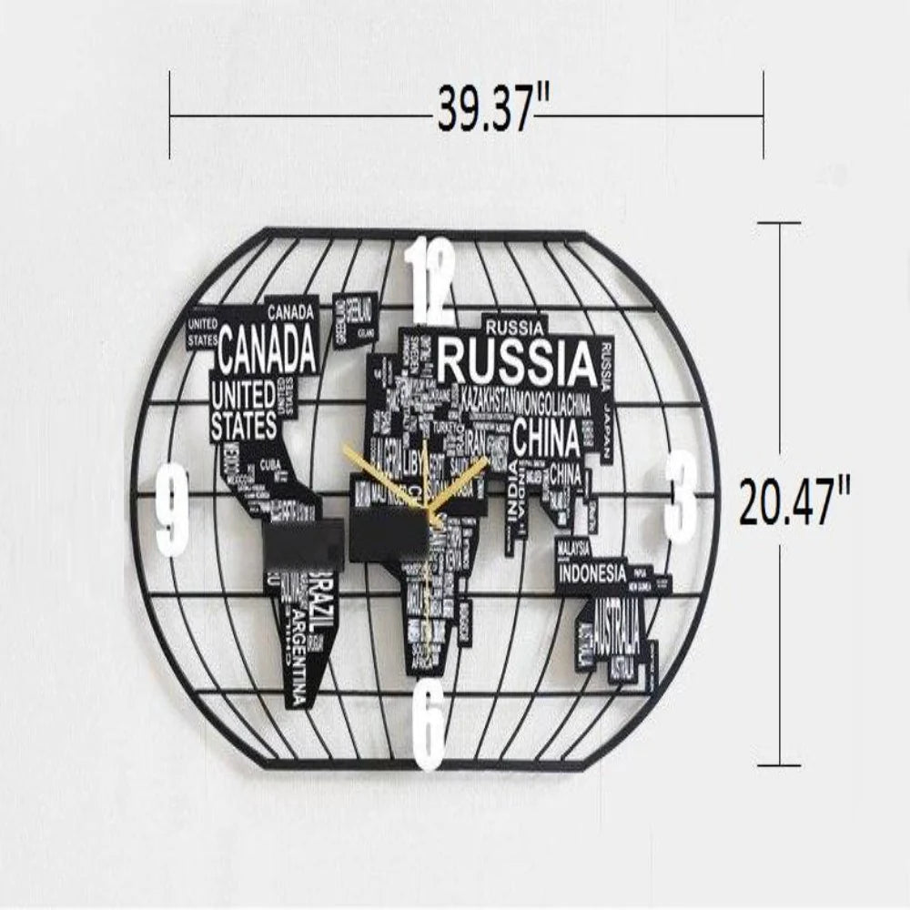 Elegant Metal 3D Abstract World Map Inspired Wall Clock / Ruchi