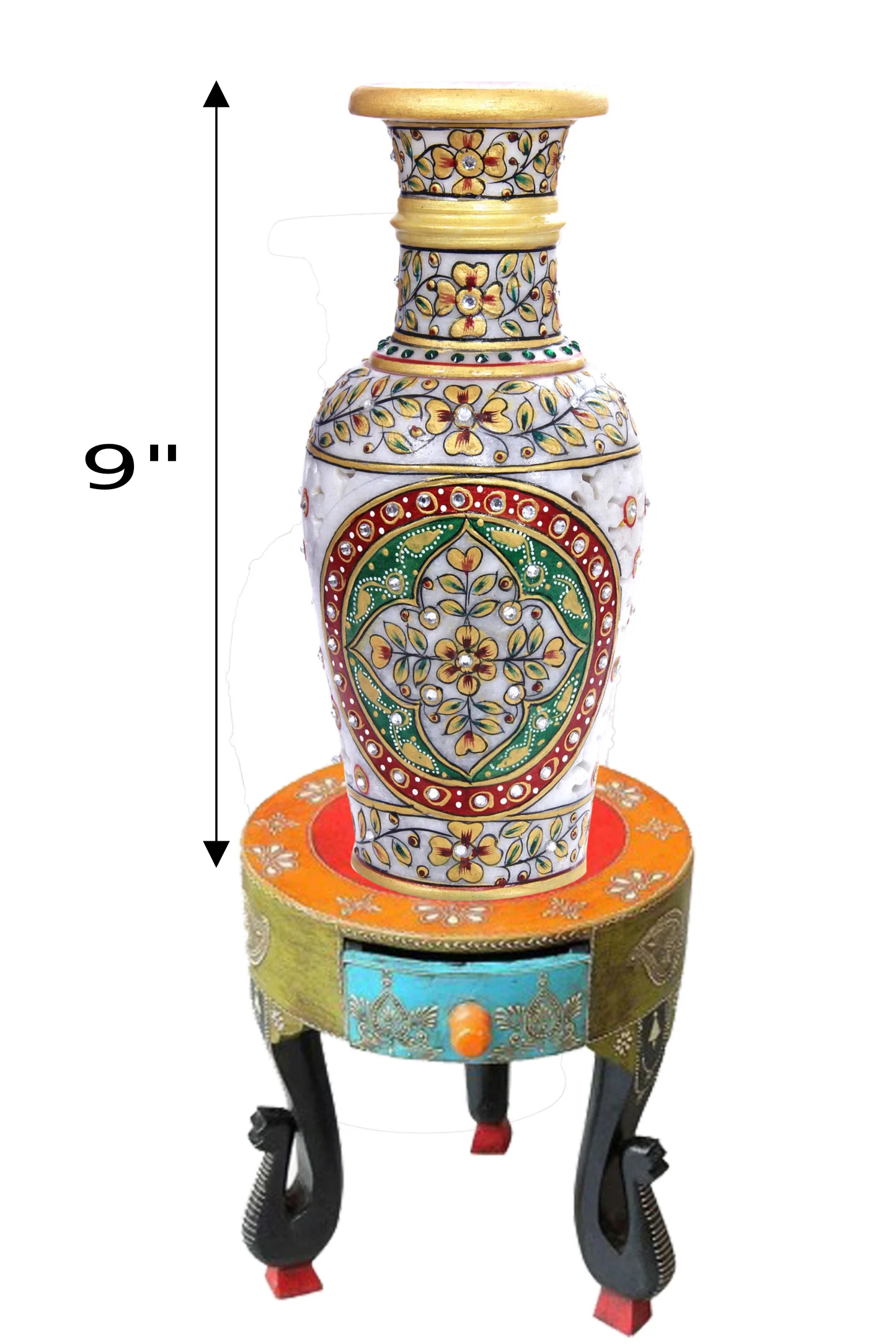 Traditional Handcrafted Embellished Marble Table Vase / Ruchi