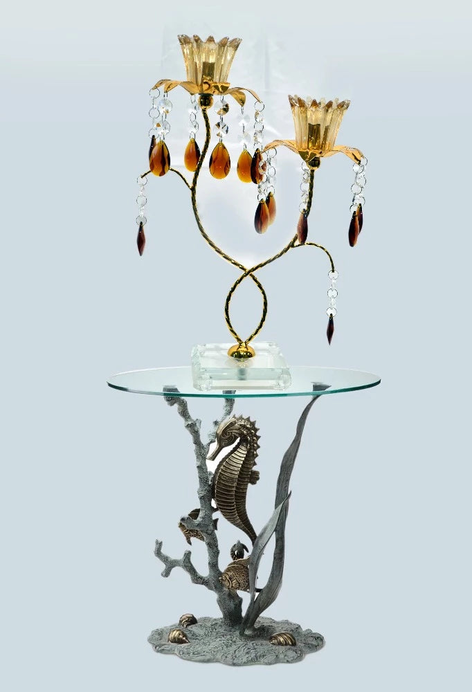 14" Classic Glass And Metal Candle Holder / Ruchi