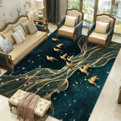 Abstract Golden Designed Figurine Printed Non-Slip Cashmere Floor Rug / Ruchi