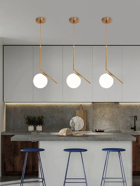 White Round Glass Pendant Light / Ruchi