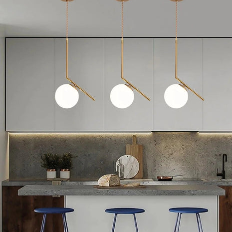 White Round Glass Pendant Light / Ruchi