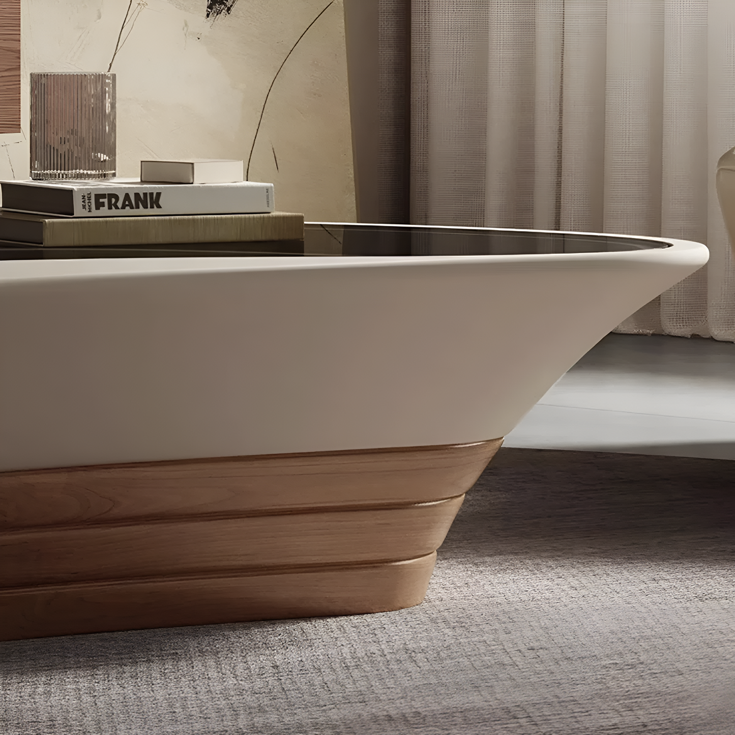 Artistic Glass Top Wooden Coffee Table