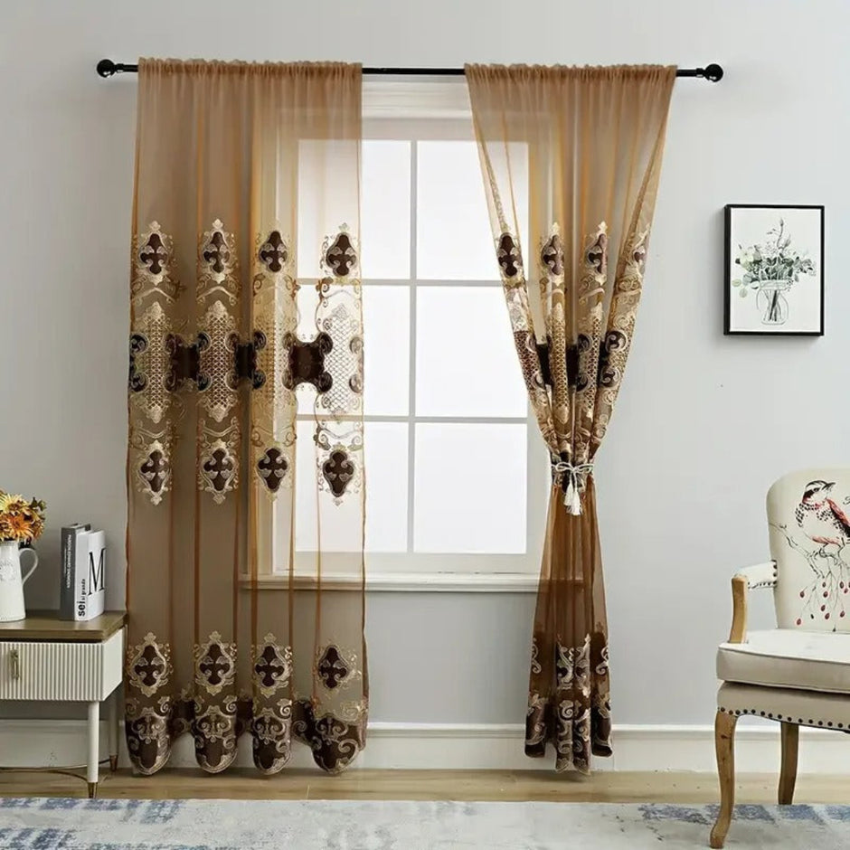 Embroidery Tulle Window Curtain For Living Room / Ruchi
