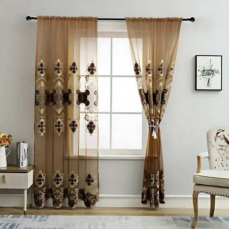 Embroidery Tulle Window Curtain For Living Room / Ruchi