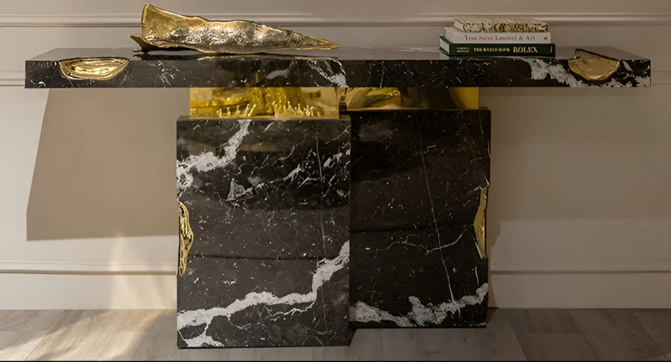 Modern Marble Looking Metal Accent Table / Ruchi