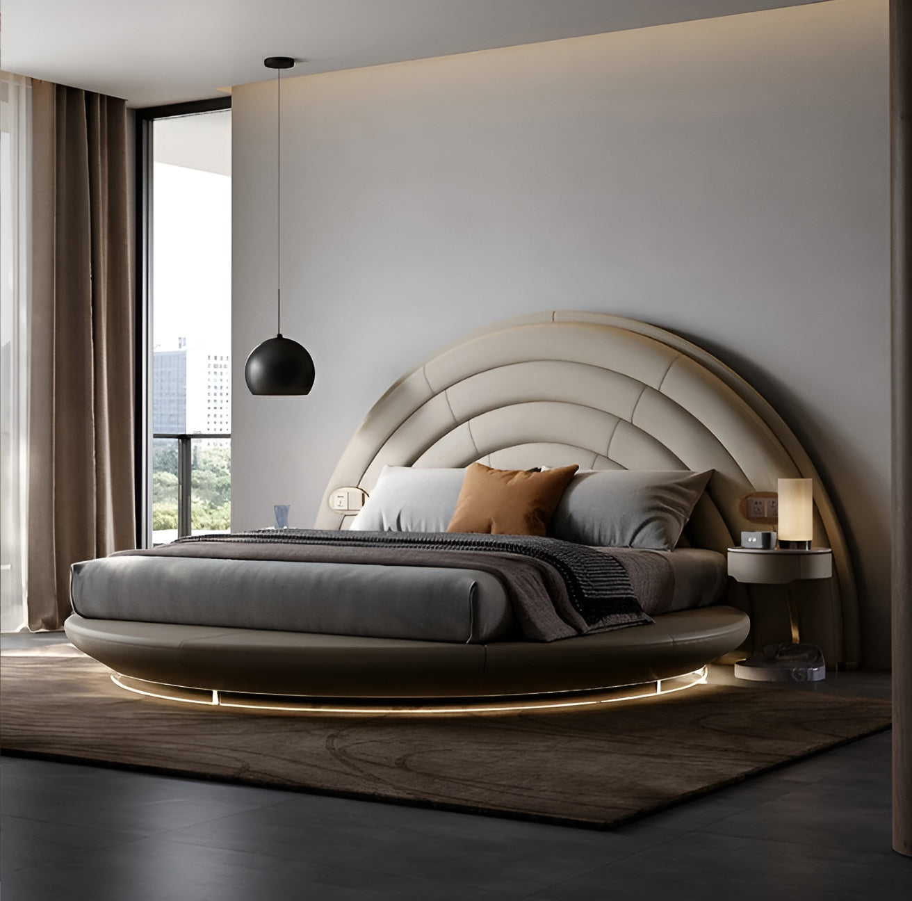 Modern LED Leather Round Bed / Ruchi