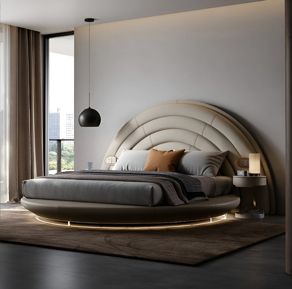 Modern LED Leather Round Bed / Ruchi