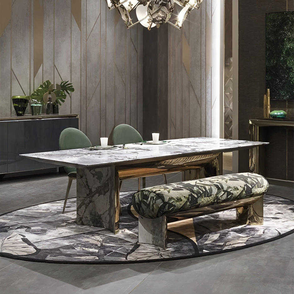Rectangular Marble Dining Table Set With Bench / Ruchi
