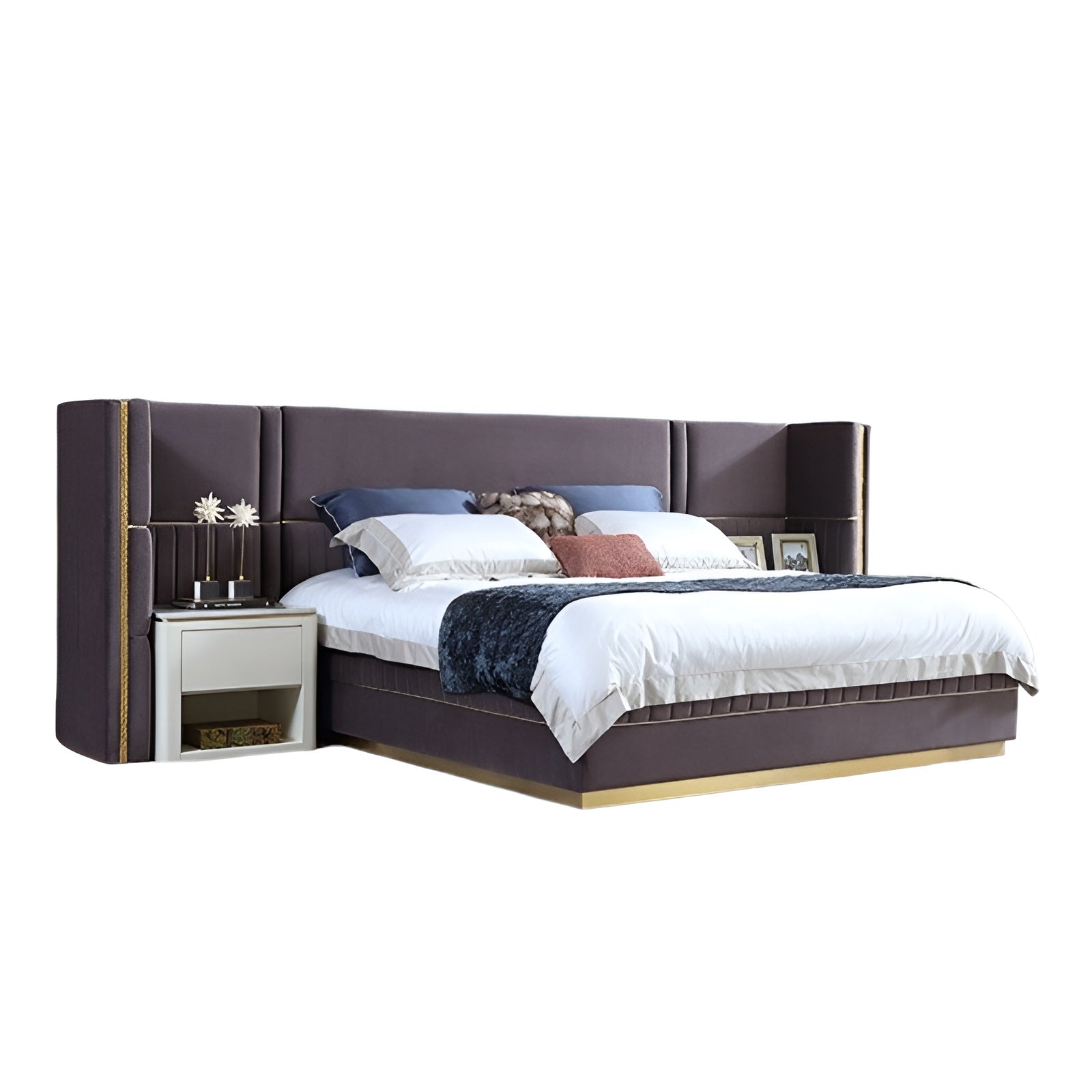 Luxurious U Shaped Headboard Velvet Upholstered Bed / Ruchi
