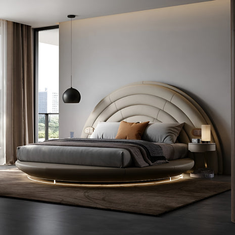 Modern LED Leather Round Bed / Ruchi