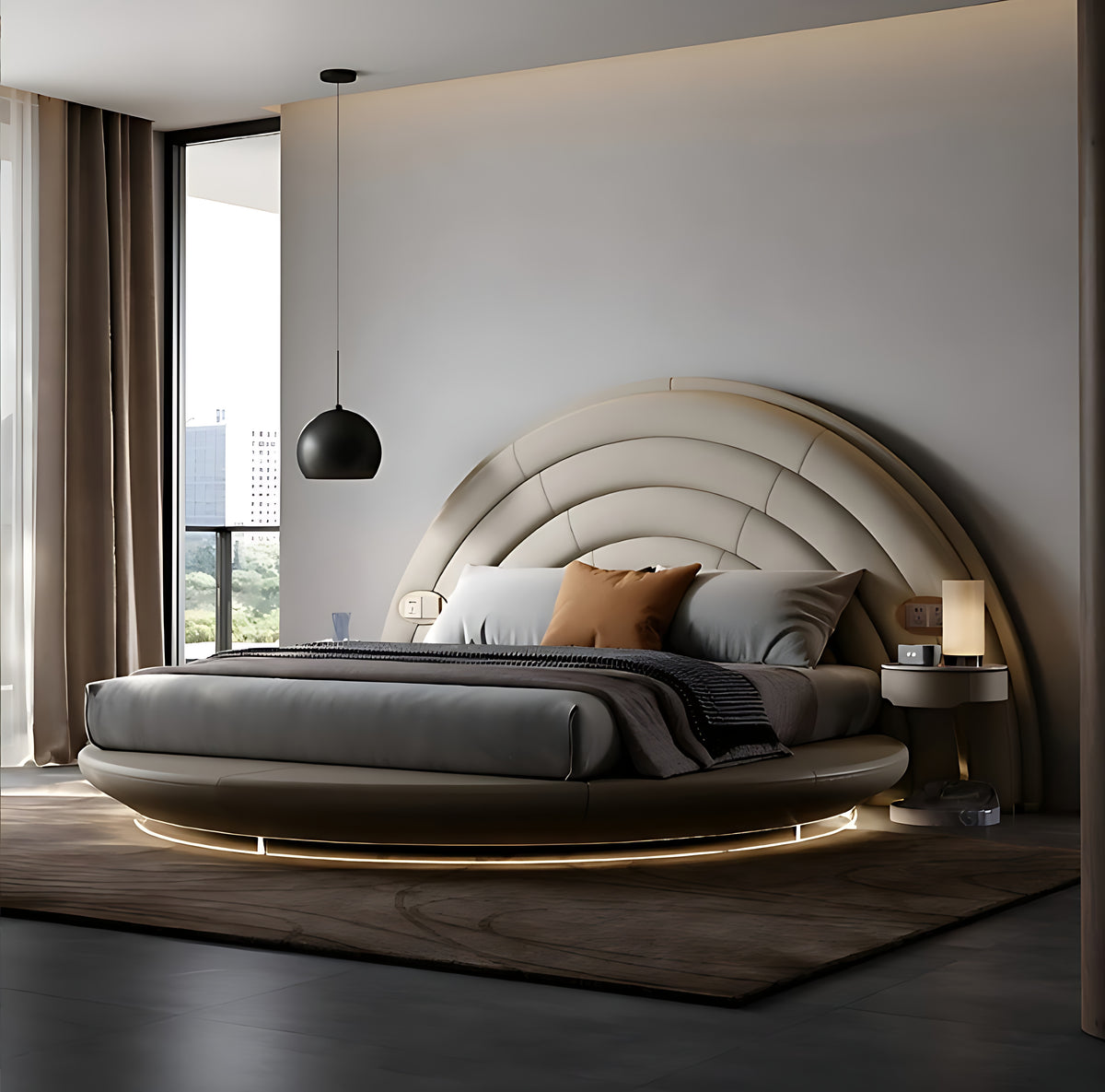 Modern LED Leather Round Bed / Ruchi