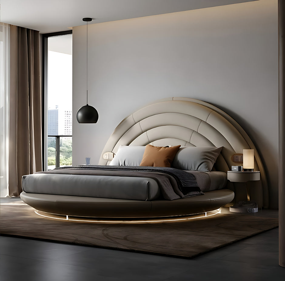 Modern LED Leather Round Bed / Ruchi