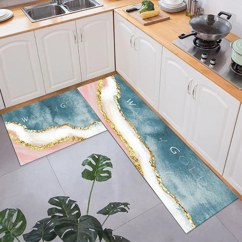 Set Of 2 Modern Non-Slip Water Absorbent Velvet Floor Mat